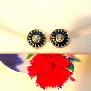 Set of 2 Interchangeable Snap Button Charms in black with crystals